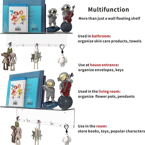 Set of 2 - Clear Acrylic Shelf for Funko  Bobbleheads Display Makeup Perfumes - Picture 3 of 6